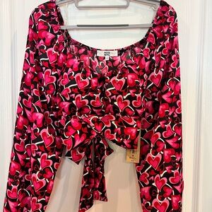 Romantic Heart Print Blouse - Black and Pink